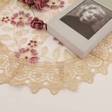 Retro Round Tablecloth 24 Inch Embroidered Table Cover Decorative Dining Doily For Wedding & Cafe, Brown With Red Flora,BrownWithRedFlora(24Inch) - BrownWithRedFlora(24Inch) - View 6