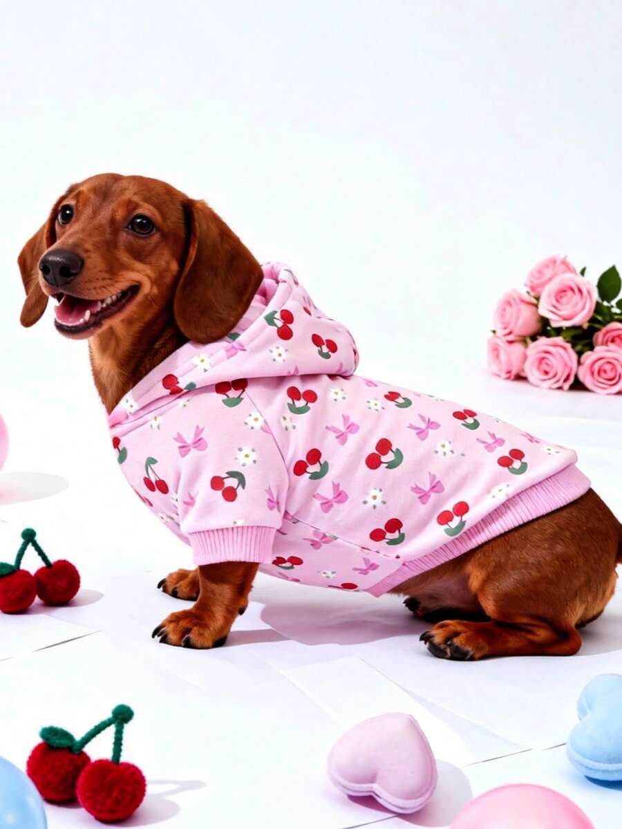 LUCKIE LABO Áo hoodie/áo nỉ họa tiết hoa anh đào màu hồng nhạt, dễ thương và giản dị, thích hợp cho chó nhỏ như Chihuahua, dùng được cả trong nhà và ngoài trời. - Màu Hồng baby - Xem 1