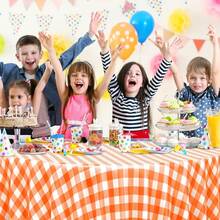 6 Pcs Orange And White Gingham Tablecloth Decorations, Disposable Round Orange Checkered Tablecloth Buffalo Plaid Table Cover For Than1ks 1giving Day Wedding Birthday Party Supplies,84 X 84 Inch,Orange-Round - 橙圓 - 查看 6