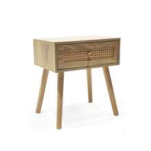 Ecommerc3 MOBLEKIT | 木質和金屬床頭櫃，北歐或工業設計，可選抽屜、櫃門或擱板，緊湊型臥室家具 - 免費送貨 ✅ 24/48 小時送達西班牙（伊比利亞半島） - 天然藤條 40x30x45 厘米 - 查看 4