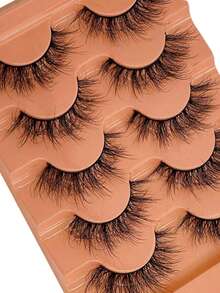 5 Pairs D-Curl Fluffy 5D Russian Volume Faux Mink Eyelashes - Black - View 3