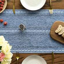 Artoid Mode Camino de Mesa de Algodón Lino Rústico Verde Salvia, Decoración de Mesa de Cocina Comedor Bordada Hueca de Temporada para Decoración del Hogar Fiesta 13 x 72 Pulgadas(13" x 90", Table Runner Azul) - Multicolor - Ver 3