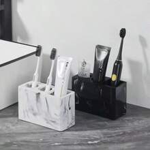 1 Luxury Marble Patterned Toothbrush Holder Bracket - Toothbrush Holder With Safety Grip, Spacious Multifunctional Storage Rack For Toothbrushes And Toothpaste, Compact Countertop Bathroom Organizer, No Clutter Space - Perfect For Bathroom Countertops, Essential Bathroom Accessories For A Hygienic Environment - 彩色 - 查看 3