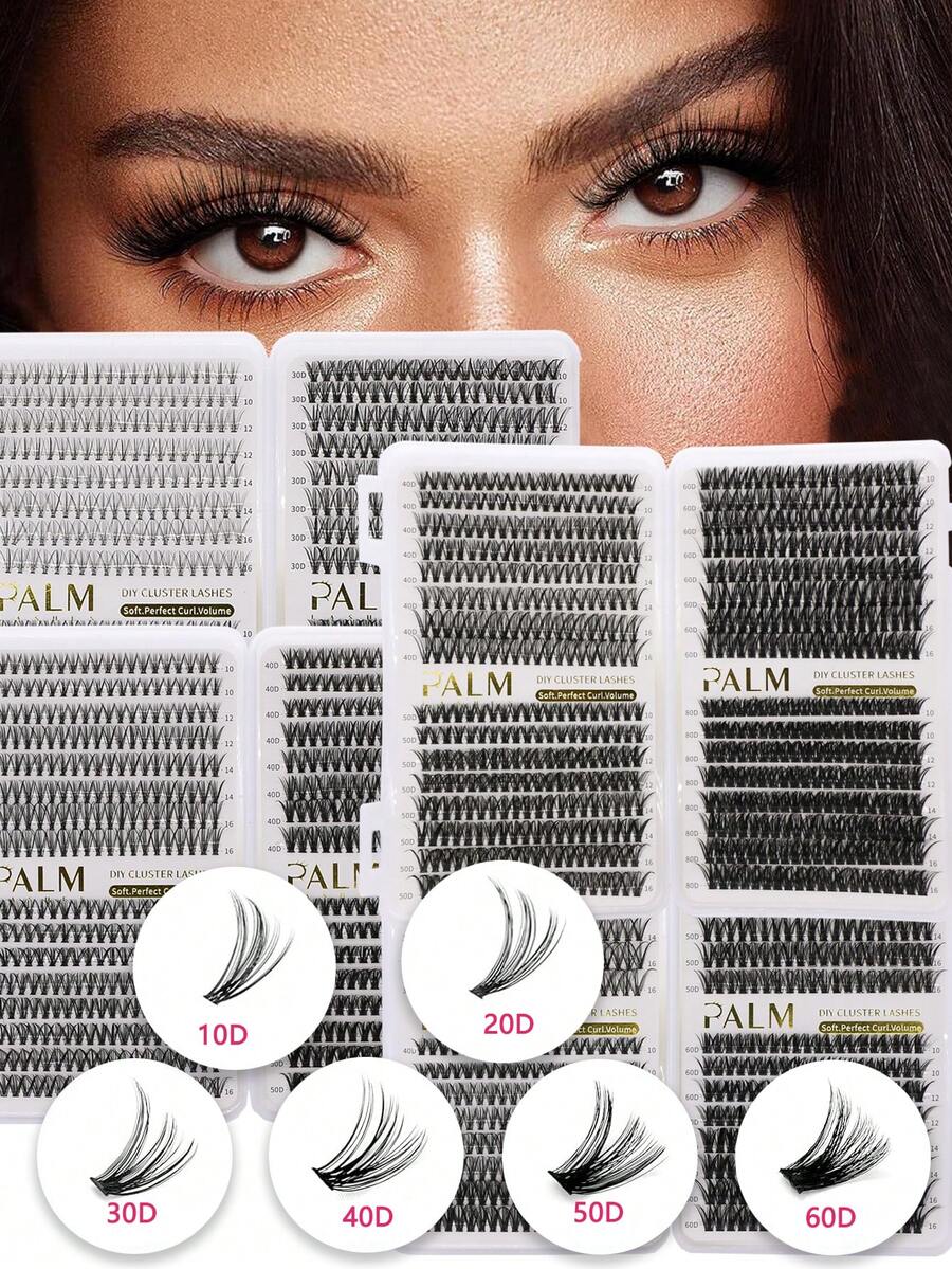 PALM LASHES 640pcs Clusters Wispy D Curl Cluster Eyelash Extensions Multi-Type Mixed DIY Eyelash Clusters Soft And Reusable Ultra-Large Capacity Individual Cluster Lashes (10&20&30D&40D&50D&60D&80D) - D - View 1