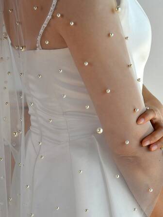 1件装新娘头纱，串珠新娘头纱，简约婚礼头纱，适用于仪式、登记、摄影，新娘发饰，情人节配饰