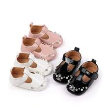 Baby Girls Mary Jane Flats Cute Crystal Pearl Infant Dress Shoes Non-Skid Newborn Crib Shoes - trắng - Xem 8