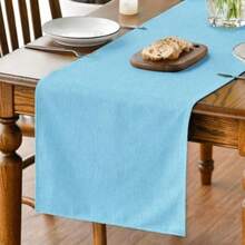 Artoid Mode Camino de mesa color marrón claro, decoración de cocina y comedor para temporada de otoño, lavable, para decoración de fiesta en el hogar, 13x72 pulgadas(13" x 72", Table Runner Azul claro) - Multicolor - Ver 2