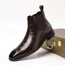 Men's Chelsea Ankle Boots, Black Leather Business Casual Slip-On Boots, Versatile Formal & Commute Shoes - Brown - View 4