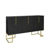 Modern 3-Door Sideboard With Adjustable Shelves, U-Shaped Cabinet Doors, Metal Handles And Base For Dining Room And Kitchen (Navy Blue) - 黑色 - 查看 7