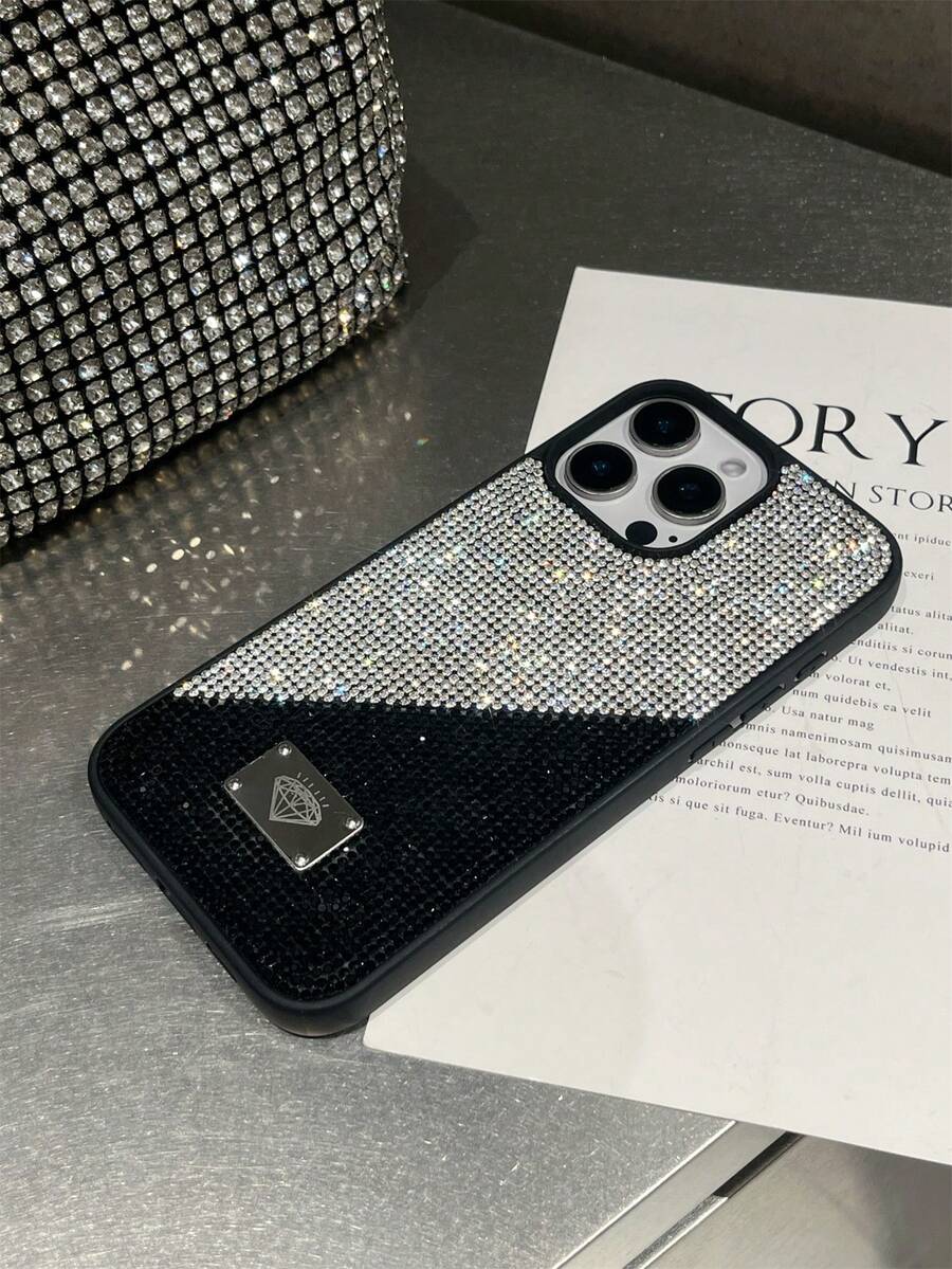 1pc Rhinestone Encrusted Shiny Black Soft Touch Comfortable Full Coverage Phone Case Compatible With IPhone 16
