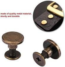 20 juegos 5 mm 6,5 mm 8 mm Kit surtido de latón Tornillo Postes de metal Botón de remache de clavo para bricolaje Decoración de cuero Encuadernación Ranurado Tornillo de cabeza plana (5 mm) - 1 - Ver 4