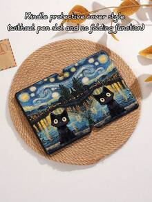 黑色猫咪图案平板电脑保护套，以梵高的《星夜》为主题，饰以河畔风景，兼容 iPad 9.7/10.2/10.5/10.9/12.9/Pro 11（第十代）、Galaxy Tab S6 Lite 10.4 英寸、Kindle Paperwhite（第十二代，2024 年发布）、Kindle（第十一代，2022 年发布），提供柔软防震保护，支持智能支架/自动唤醒/睡眠功能。 - 彩色 - 查看 11