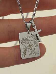 Personalized Photo Engraved Necklace, Custom Picture Engraving, 18k Stainless Steel Necklace ,Gold /Sliver Portrait Pendant, Personalized Family/Pet Jewelry, Perfect Gift,Gold,Stylish,Colorful,Vintage,Simple,Unisex,Casual,Cuties,Custom,Personalized,Unique,Ideal Gifts For Him,Ideal Gifts For Her,Her,Boyfriend,Girlfriend,Dad,Mom,Family,Friends,For Anniversaries,For Birthdays,For Graduation,For Prom,For Party,School Supplies,Back To School,For Office,For School,For Classroom,For Teacher Gifts,For University,For Colleague,For Dorm Rooms,For Teacher,For Boys And Girls,For Teenagers,Junior High School Students,Middle School Students,High School Senior High School Students,College Students,University Students,Freshman,Sophomore,Underclassmen,Chic Autumn,Delicate Romance - Multicolor-corner Chain - View 9