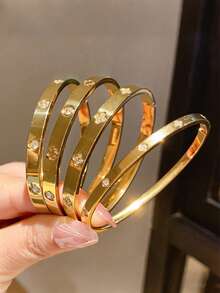 1/4件套时尚奢华优雅18K镀金心形水晶手镯套装，适合女士日常佩戴、叠戴、作为圣诞礼物，防水防褪色珠宝手镯 - 手鐲 - 查看 1