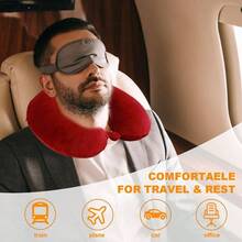 Travel Pillow, Foam U Shaped Neck Pillow, Lightweight Portable Headrest Great Airplane, Car, Home, Office, Sleeping Rest - Rượu vang đỏ - Xem 6