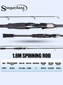 SOUGAYILANG Complete Fishing Combo Set: 5.2:1 Gear Ratio Spinning Reel (1000/2000/3000/4000) + 2 Pieces 6ft Carbon Fiber Rod + Fishing Line & Lures Kit – Lightweight, High Strength, With Foldable Handle And Premium Drag System(Random Fishing Line And Bait Accessories) - Purple - View 5