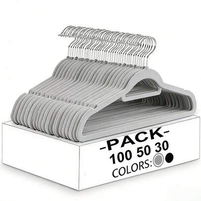 QNRXEB Velvet Hangers 100/50/30 Pack, Non Slip Clothes Felt Hanger Heavy Duty For Coat, Premium Slim Space Saving Suit Hangers For Closet Organizer, 360° Rotating Silver Hook