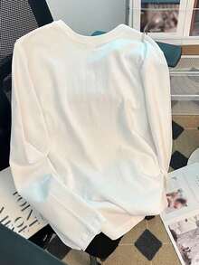 1件女士长袖T恤，宽松中长款上衣，时尚白色打底衫 - 白色 - 查看 4