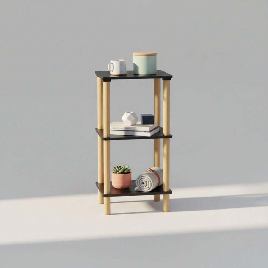 Ecommerc3 MOBLEKIT | 木質、金屬和竹製輔助置物架,無需螺絲即可組裝,多功能家具,不同層數,可用於收納書籍、鞋子和家居裝飾品 - 免費送貨 ✅ 24/48 小時送達西班牙大陸 - 黑色 - 35x35x75 厘米 - 查看 1