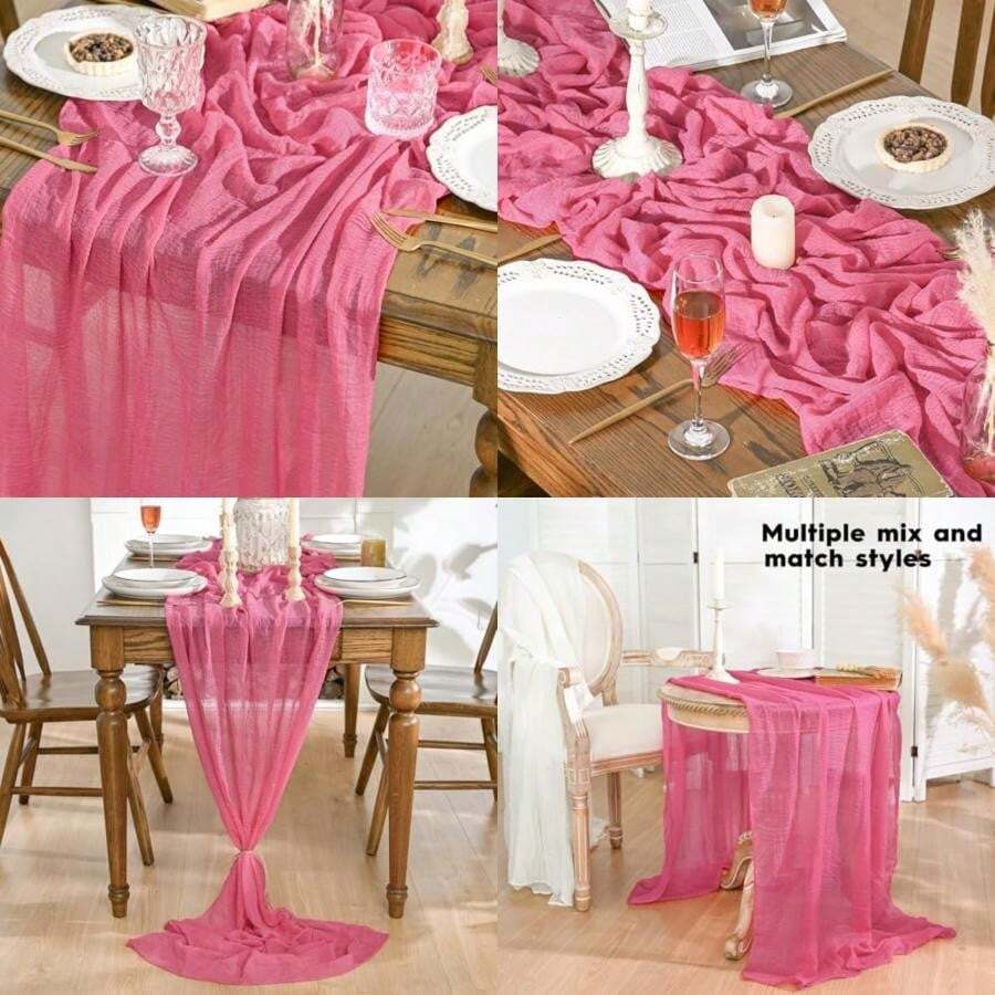 Artoid Mode Boho - Camino de Mesa de Gasa en para Bodas, Decoración de Otoño y Acción de Gracias para Comedor, Cocina y Fiestas en Interiores, 120 Pulgadas(120" Rojo rosa) - Multicolor - Ver 1