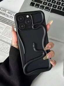 New Fashionable & Unique Hollow Electroplated Snake Design Phone Case, Compatible With Apple 11/12/13/14/15/16 Pro/Pro Max, 17/17 Pro/17 Pro Max, And Galaxy S22/23/24/25 Ultra, Full Body Protective Cover - Black Spray Paint - View 3