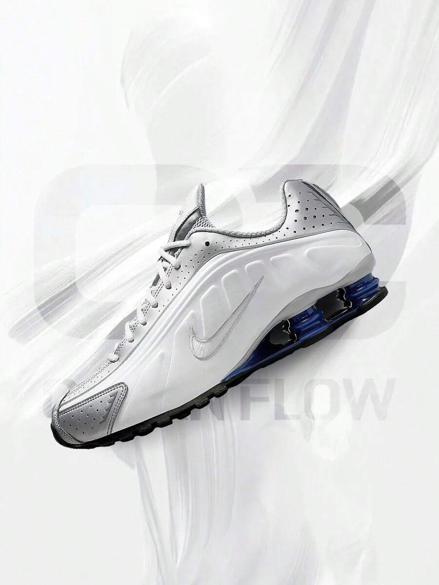 Nike Shox R4 Metallic Silver Deep Royal Blue– Men's Lifestyle Sneakers – Shoes For Man -Vintage-Spring & Summer-Inspired Running Shoes, Shock-Absorbing Comfort, Gym To Streetwear Casual Wear-Mother's Day Gifts-Father's Day Gift–HQ1988 102 - White/Metallic Silver/Deep Royal Blue/White - 查看 1