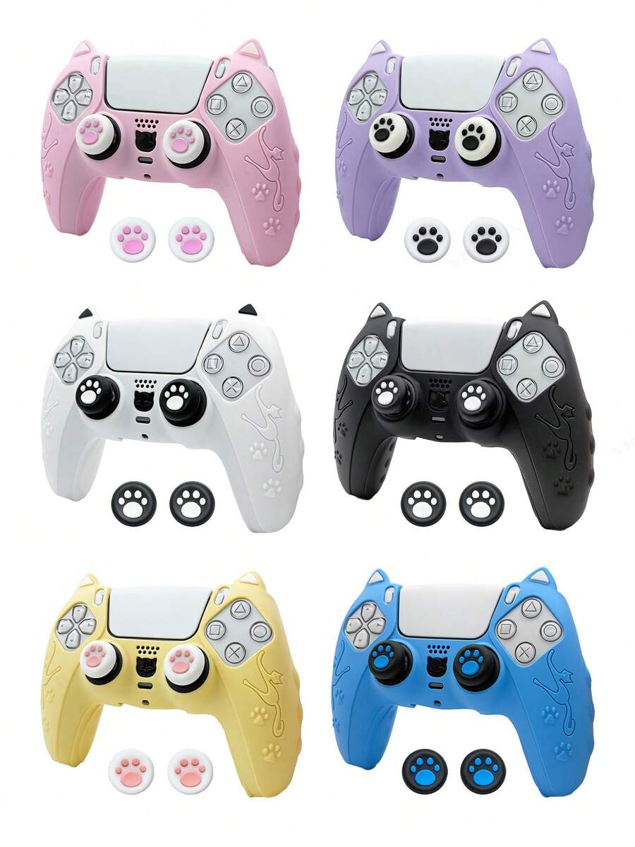 1pc Cute Protective Case For Playstation 5 Controller, Includes 1 Controller Cover And 2 Custom Joystick Caps