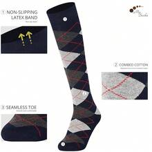 Mysocks Unisex Knee High Long Socks Argyle,8-11,NavyDarkAnthraciteAsh - 海軍藍/深炭灰 - 查看 3
