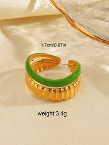 1pc Stainless Steel Fashionable Geometric Textured Ring, Suitable For Women's Daily Wear - Multicolor - View 8
