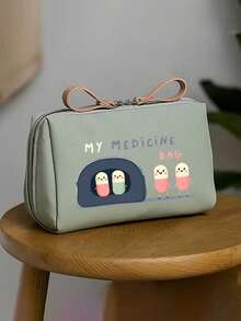 1个便携式药袋，小巧药盒兼急救包，主题化妆盒，印有“我的药袋”和药丸图案，方便旅行携带，适合日常/户外/旅行用药，是注重健康和经常外出人士的必备之选，也是必备的医疗配件，可爱的卡通药袋，多功能布艺小药袋，便携式医疗急救包