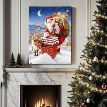 1pcSantaClauscarrying Gifts And Deer Wall Decor Canvas Painting,VillageWinter Vintage Xmas  ThemePrint Artwork,For Home, Hallway, Living Room, Apartment, Bedroom, Hotel, Studio, Bathroom, Etc,Framed ,Ready To Hang - Nhiều màu - Xem 3