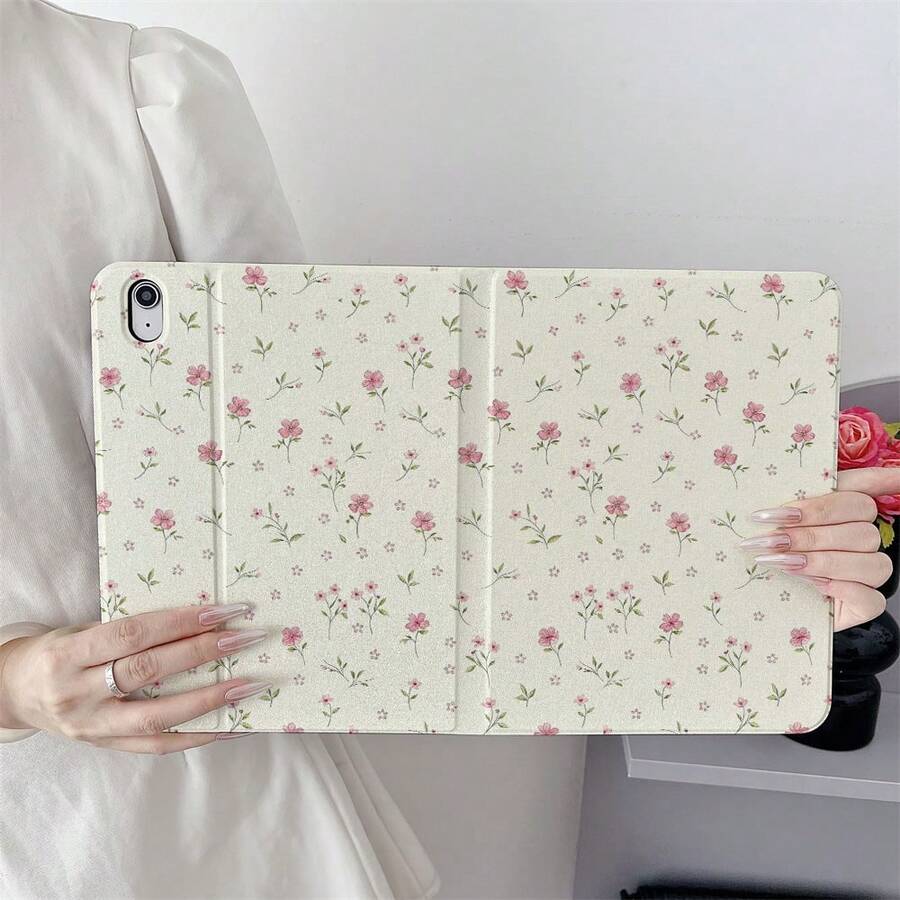1 pièce Étui de protection pour tablette rose à motif floral vintage, style folio avec fente pour crayon, convient pour IPad Pro (M5)/IPad Air (M3)/IPad 11" (A16)/IPad 10.9/10.2/IPad Air 5e génération/IPad Pro 11/10e génération/IPad 9.7/IPad Air 2/IPad (7e génération) - Multicolore - Voir 1