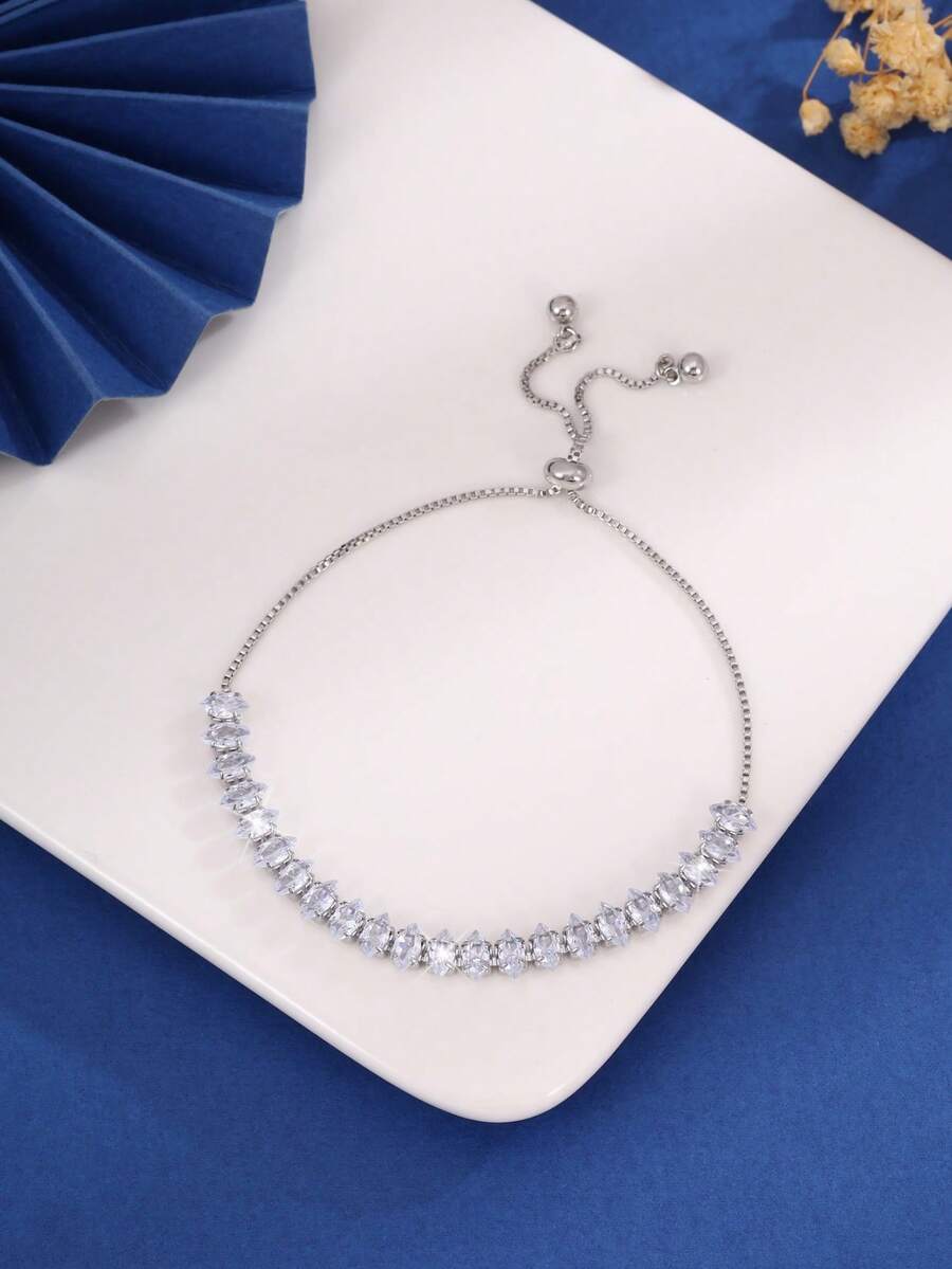 1 Peça Pulseira Minimalista e Elegante com Zircônia Incrustada em Formato de Losango, Uso Diário Versátil e Presente para Mulheres