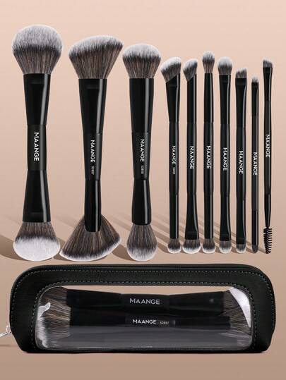 MAANGE 7/8/11件套柔软天然合成纤维化妆刷套装，包含面部刷、散粉刷、腮红刷、遮瑕刷、轮廓刷、鼻影刷、高光刷、粉底刷、细节刷，二合一便携多功能化妆刷，适合居家或旅行，化妆必备，精美礼品