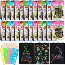 50 PACK Scratch Art, Libros para Colorear Mayoreo, Papel de Arteíris con 50 Lápices y 4 Cuatro Plantillas de Dibujo, Juguetes para Fiestas Infantiles, Premios, Regalitos, Recuerdos para Niñas, Día Del Niño Escuela - paquete de 40 - Ver 1