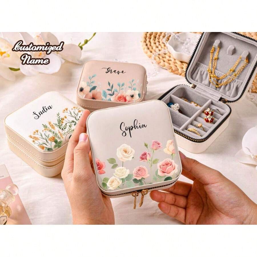 Customized Jewelry Box, Elegant Bridesmaid Gift, Women's Travel Jewelry Box, Travel Jewelry Case, Bridesmaid Proposal Gift, Valentine's Day Gift, New Year Gift - Multicolor - View 1