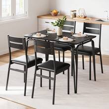 Huisuilinss 5 Piece Dining Table Set,Kitchen Table And Chairs For 4,Rectangular Metal Wood Modern Dinner Table Set With 4 Upholstered PU Leather Chairs For Kitchen Dining Room Apartment - negro - Ver 8
