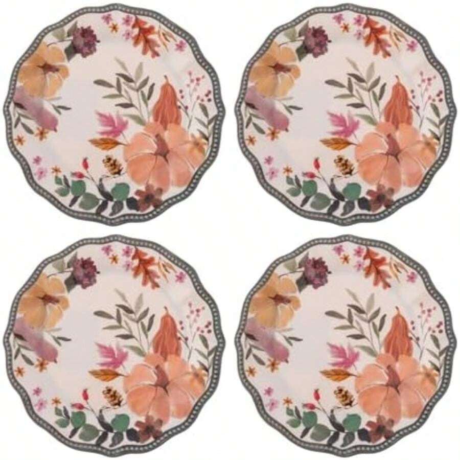 Karma, Juego de 4 platos de melamina de 22,2 cm, reutilizables aptos para lavaplatos para exteriores e interiores, pájaros folclóricos(Salad Plates Especia otoñal) - Multicolor - Ver 1