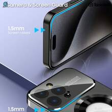 TaoKinall Luxury Titanium-Colored Glass Window Magnetic Wireless Charging Phone Case Compatible With For Iphone 11 12 13 14 15 16 17 Pro Max Air Plus, Shockproof Hard Matte Back Cover, Fully Encasing Camera Lens Protection Phone Case - 紫色 - 查看 3