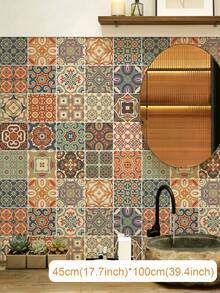 BVL 1 Roll 3 Meters/5m Removable Self-Adhesive Vinyl Wallpaper, Vintage Ceramic Tile Bohemian Mandala Pattern, Moroccan Style, DIY Home Decor Wall Sticker, Living Room, Kitchen Decor - Multicolor - View 14