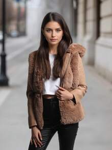 Women's Winter Jacket with Soft Faux Fur Collar and Waist Belt – Perfect for Chilly Days. A must-have for winter wardrobe! - 卡其色 - 查看 2