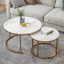 Nesting Coffee Tables Set Of 2 Round Stacking Sofa Side Tables For Living Room - White - View 8