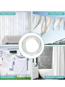 1 Set White Plastic Coated Steel Wire Rope, Includes Screw Eye Rings And Hooks, Suitable For Curtains, Shower Curtains, Curtain Rods, Home Decor Window Treatments - White - View 5