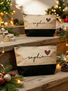 Sac cosmétique en canevas personnalisé pour femmes, peut être personnalisé avec un nom, convient également comme sac cadeau, trousse de toilette, portefeuille, unisexe, mignon et unique, idéal pour les cadeaux de demoiselle d'honneur, article de mode d'hiver, cadeaux de Noël/Saint-Valentin, pochette de voyage, excellent cadeau pour la famille, les amis, la petite amie ou l'anniversaire - Multicolore - Voir 3