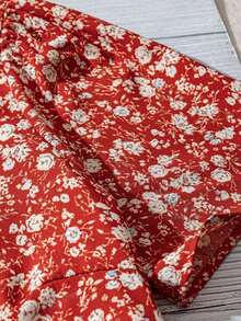 Women's Vacation Floral Print Woven Fabric Ruffle Trim Button Up Collar Shirt Ladies Blouse Summer Outfits - 彩色 - 查看 4