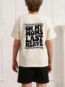 1 件儿童男童休闲英文字母印花杏色圆领短袖 T 恤，夏季上衣 - 杏色 - 查看 4