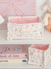 1pc/Set Cute Printed Quilted Cosmetic Storage Basket, Women Makeup Bag, Foldable Girls Skincare Products Organizer, Portable Travel Makeup Case, Makeup & Jewelry Storage Box, Multi-Functional Storage For Cosmetics, Lipsticks, Makeup Brushes, Skincare, Phones, Earphones, Toys, Books, Keys, Small Items, Home Decor, Room Decor, Birthday Gift, Bridesmaid Gift, Mother's Gift, Women's Gift, Travel Essential, Cruise Essential, Dorm Essential - Multicolor - View 14