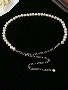 Elegant 1pc Women's Golden Fashionable Pearl Decor Waist Chain, All-Match Accessory To Match Dresses, Shirts, Etc. Halloween Summer, School Fall, Autumn, Halloween - Vàng - Xem 2