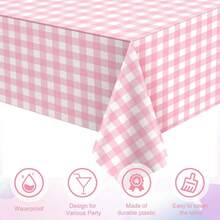 6 Pcs Pink And Whtie Gingham Tablecloth Decorations, Disposable Plastic Pink Checkered Tablecloth Buffalo Plaid Table Cover For Ba By Shower Bridal Wedding Birthday Party Supplies,54 X 108 Inch,Pink - 粉色 - 查看 4