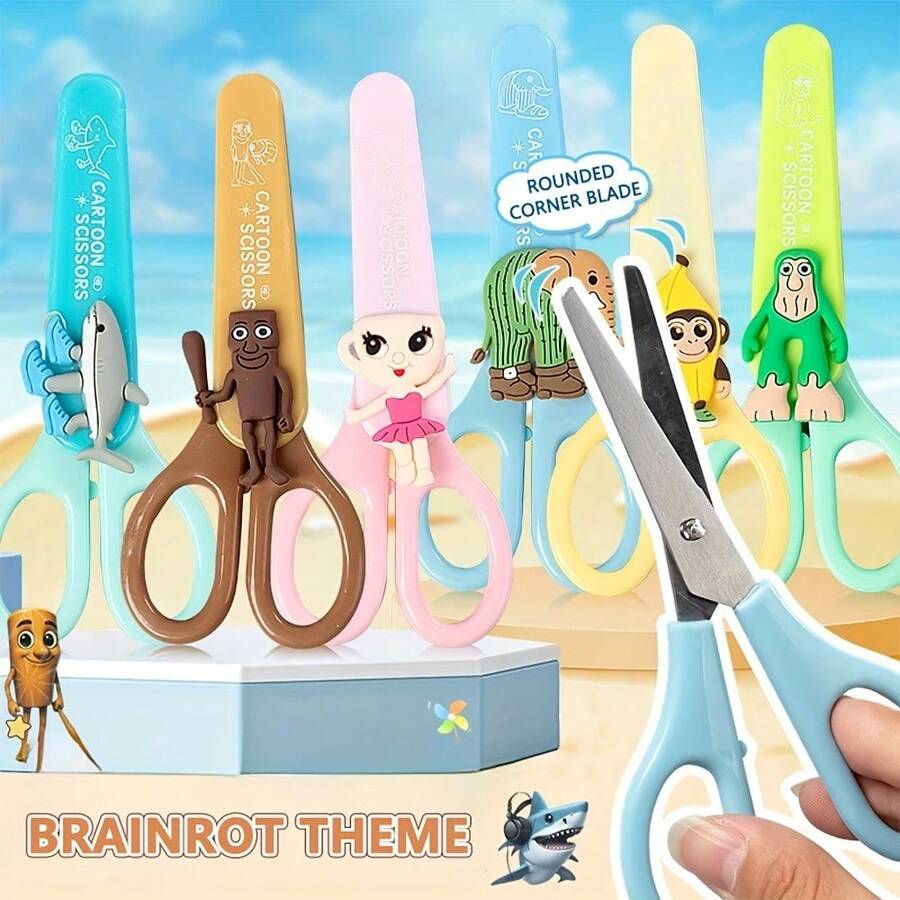 1pc Italy Brainrot Themed Safety Scissors With Protective Cover, Cute Cartoon Character Design, PVC Material, 7.5cm Blade, Suitable For Crafting And Office Use. Handmade Item, Funny Design, Sturdy , Cartoon Scissors, Valentine's Day Gift, Home Decor, Stationery/Office Supplies.